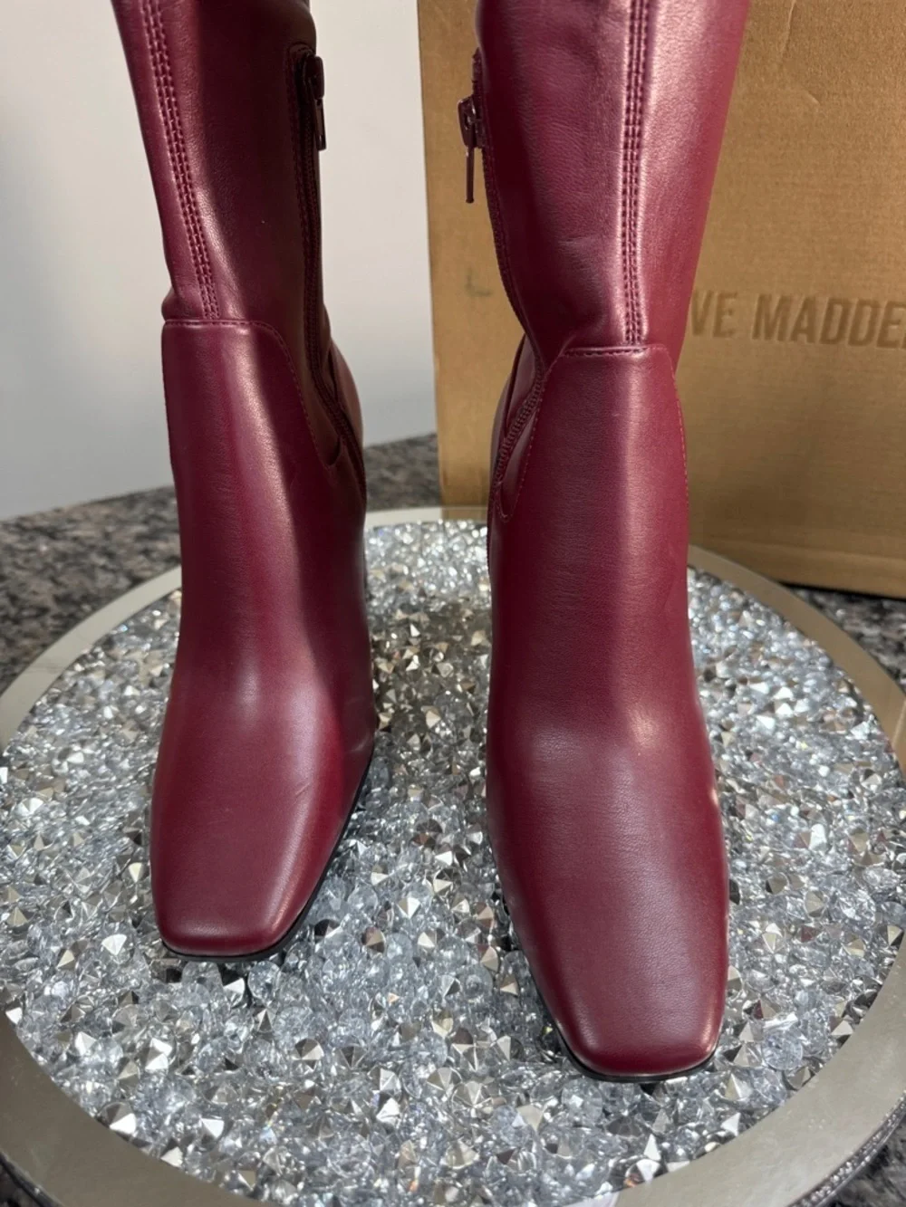 Steve Madden Lamar’s tall Block Heel Boots in Wine square toe NEW 7